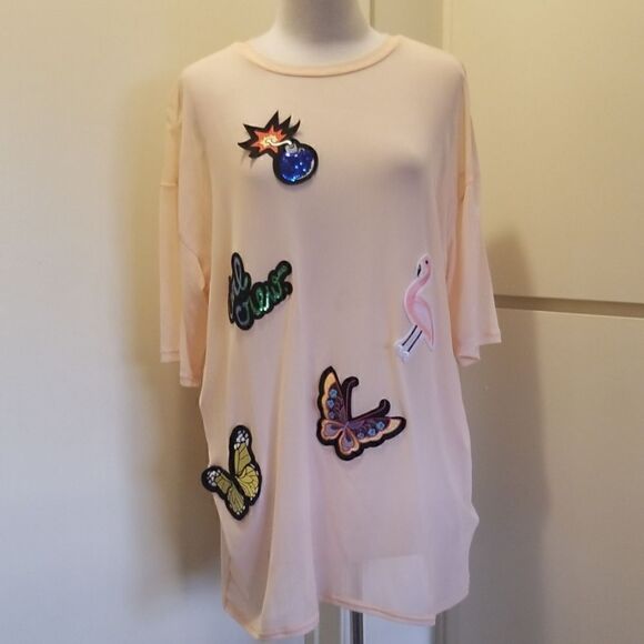 H and M Mesh Oversized T, Pale Peach,  sz.M,NWOT - Picture 1 of 7